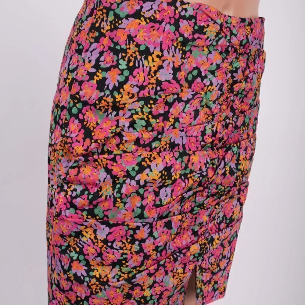 Zara Womens Mini Skirt Draped Ruched M Pink Black